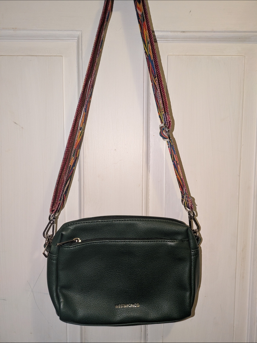 Forest Green Shoulder Bag with Colorful Adjustable Strap